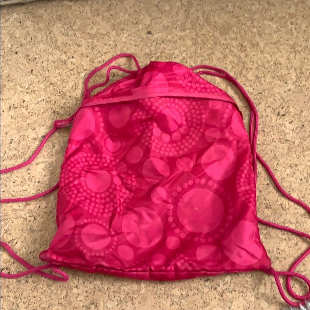 pink polka dot cinch bag